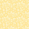 Abstract tree and bees on yellow background. Seamless bicolor pattern.